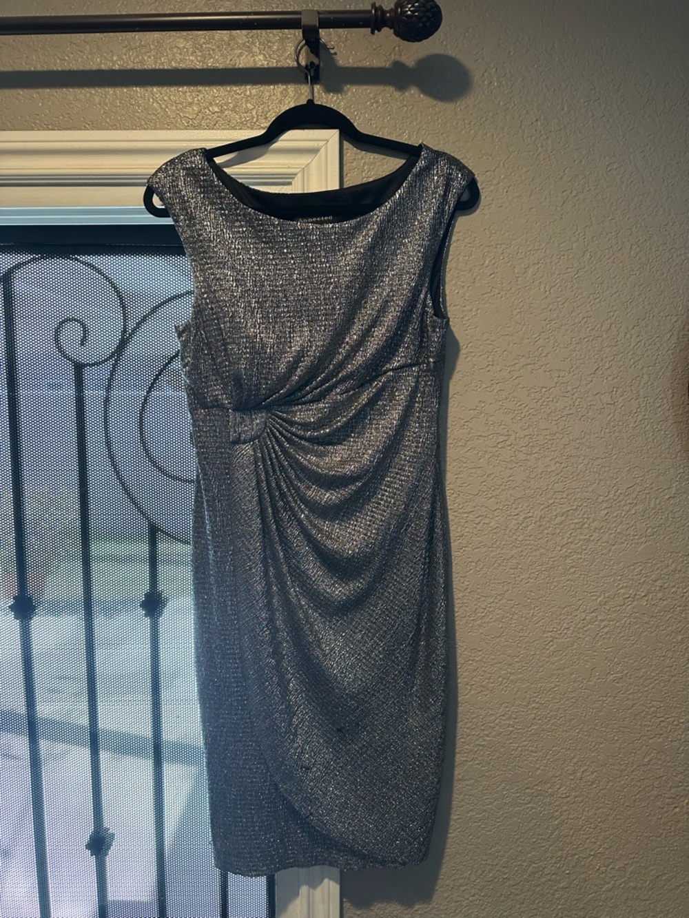 Zara Metallic Silver Knot-Drape Midi Dress